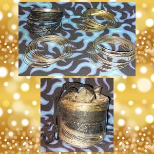 68pc Silvertone/Goldtone/Blacktone Textured Thin Metal Bangle Bracelets